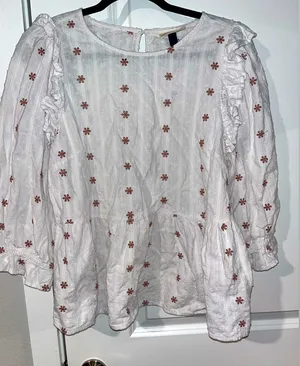 Universal Threads Womens Top White Boho Floral Embroidered Eyelet Blouse Size L thumbnail 1