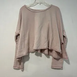Free Est Free People Pink Raw Hem Cropped Sweatshirt Pullover Medium thumbnail 3