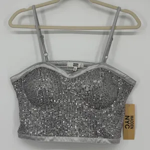 Madden‎ NYC Womens Silver Sequin Crop Cami Top XL NWT Festival thumbnail 1