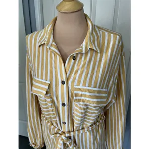 Free People Beach Women's Striped Shirt Dress Size Small Belted Yellow White‎ thumbnail 3