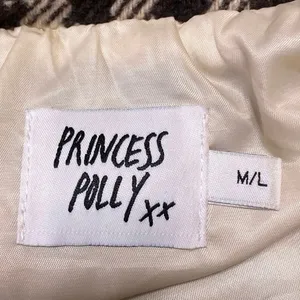 Princess Polly Cream Black Wool Plaid Checkered Long Sleeve Coat Jacket Size M/L thumbnail 3