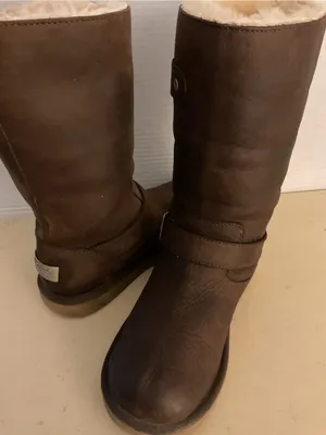 UGG women Brown Leather Shearling biker moto Boots US 6 thumbnail 3