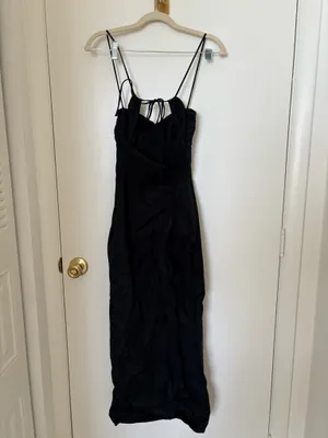ZARA Black Cotton Midi Dress with Leg Slit thumbnail 3