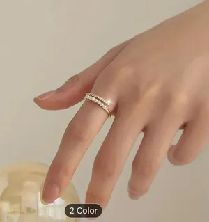 Vintage & Vacation Style Adjustable Copper Ring With Zirconia Inlay & Pearl Ring thumbnail 3