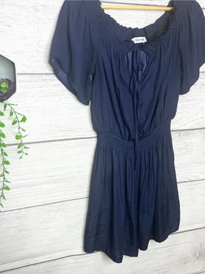 DO+BE Navy Blue Off Shoulder Keyhole Neck Short Sleeve Mini Dress Size Large thumbnail 4