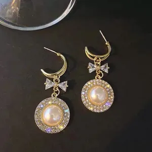 Elegant White Pearl Dangle Drop Earrings for Women thumbnail 4