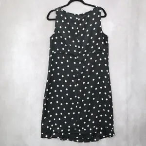 Apostrophe Black Polka Dot‎ Sleeveless Dress Knee Length Retro Tie Chic Large 12 thumbnail 2