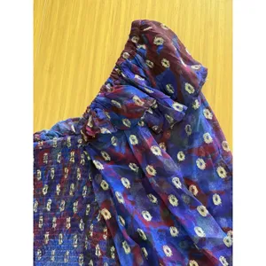 Cleobella‎ Elizabeth Dress Small Purple Blue Metallic Gold Dots Smocked Ruffle thumbnail 5