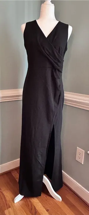 Sleeveless Black Wrap Maxi Dress with Side Slit large thumbnail 1