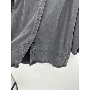 Veveret Womens Smocked Denim Shirt Jacket Puff Sleeve Washed‎ Black Small thumbnail 4