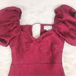 SACHIN & BABI‎ Dress Size 0 Cherry Red Gabby Puff Sleeve Midi Open Tie Back New thumbnail 4
