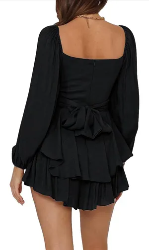 Amazon Black Lantern Long Sleeve Ruffle Layer Romper thumbnail 2