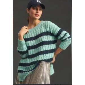 NWT Anthropologie Pilcro Cable Sweater Size Large Tunic Striped Linen Cotton thumbnail 13