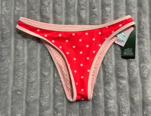 wild fable Red Polka Dot Bikini Bottom with Light Pink Trim thumbnail 1