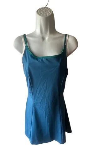 Sincerely Jules Blue Activewear Dress Green Neckline White Straps Size M thumbnail 1