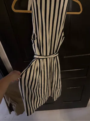 Maeve Navy and White Vertical-Stripe Midi Shirt Dressy thumbnail 4