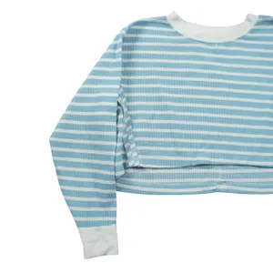 Altar'd State Blue White Striped Waffle Knit Cropped Oversize Long‎ Sleeve Top thumbnail 5