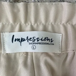 Impressions Sequins Tan & Gold Palazzo Flair Hem Pants L thumbnail 6