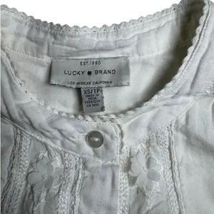 Lucky Brand Embroidered Cotton Blouse White XS Romantic Boho Prairie thumbnail 10