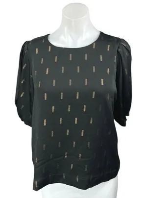 NEW Madewell Black Gold Metallic Jacquard Puff Short Sleeve Blouse Top Size S thumbnail 1