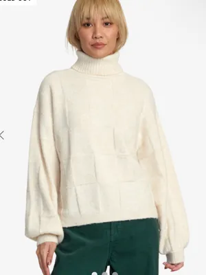RVCA Women's M Cream Vineyard Turtleneck Boxy Knit Sweater in Oatmeal thumbnail 1