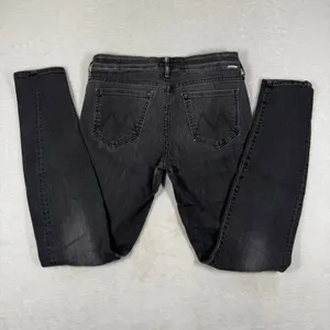 MOTHER Denim Faded Black Skinny Jeans Size 28‎ Made in USA Distressed Gray thumbnail 2