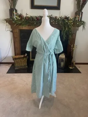 Velvet Tees Velvet by Graham & Spencer Jayel Cotton Stripe‎ Wrap Dress Green Wrap Size XS thumbnail 3