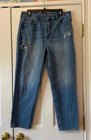 American Eagle Outfitters Medium Wash Distressed High Rise Mom Jeans Size 14 thumbnail 1