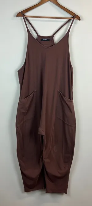 Automet Harem Jumpsuit Womens Large Brown One Piece Slouchy Cotton‎ Comfort L thumbnail 1