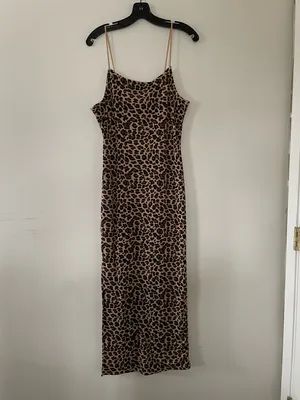 Y2K Tan Leopard Print Maxi Slip Dress XL Bodycon Casual Loungewear Summer thumbnail 2