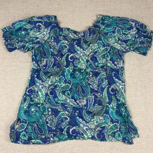 Lauren Ralph Lauren Blouse Womens M Blue‎ Off The Shoulder Ruffle Paisley thumbnail 8
