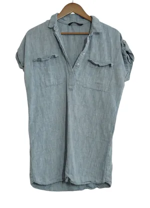 Zara Women's Blue‎ Denim Chambray Mini Dress Short Sleeve Casual Summer thumbnail 1