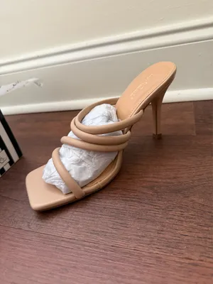 Nude Square Toe Padded Strappy Heel Sandals Tan Size 7.5 thumbnail 5