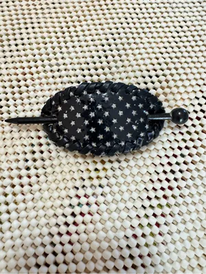 Black faux leather slide hair Stick Clip pin barrette. thumbnail 3