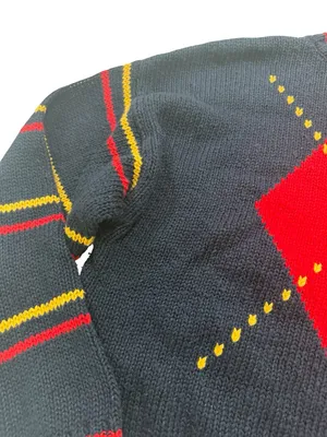 Lizwear Navy Red Gold Striped Argyle Mock Neck Sweater Colorblock Large Women's thumbnail 4