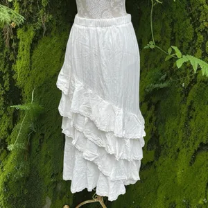 Mable Mischa Crochet Lace White Tired Ruffle Maxi Skirt Coastal Cowgirl Boho M thumbnail 5