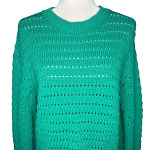 J.Crew Teal Open Knit Cotton Blend Sweater Large Pullover Crewneck Green thumbnail 2