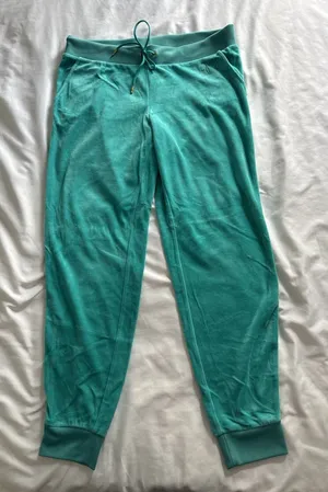 Juicy Couture Velour Pants Jogger Turquoise Blue Green Women's Large Y2K Sport thumbnail 1
