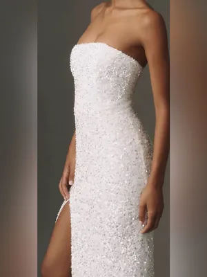 NEW HELSI Lola Sequin Strapless Column White Gown Sz S thumbnail 4