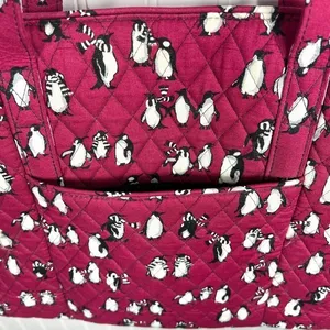 Vera Bradley‎ Quilted Playful Penguins Turnlock Tote Bag Crimson Red Retired thumbnail 15