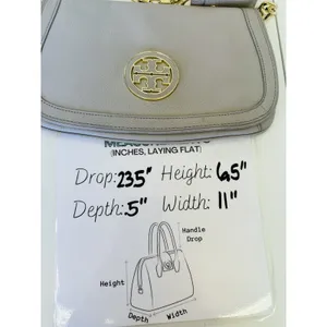 Tory Burch‎ Amanda Logo Gray Crossbody Clutch Gold Chain Flap Magnetic Closure thumbnail 11
