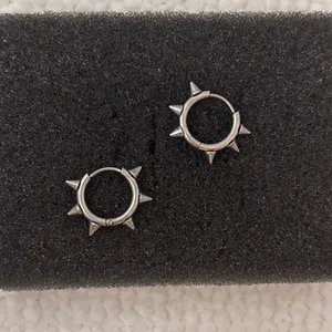 14mm Spike Small Hoop Earrings for Men Women Streetwear Punk Hip Hop Unisex Earrings thumbnail 3