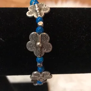 New- bohemian flower bracelet with blue beads adjustable thumbnail 3