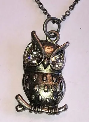 Silver Tone CZ Rhinestone Owl Pendant Dainty Boho Necklace thumbnail 1
