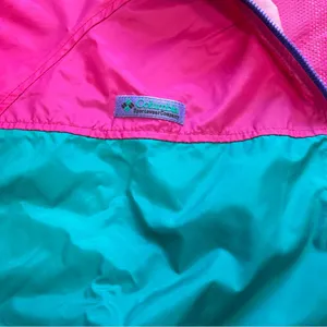 Vintage Columbia Windbreaker Jacket Green Pink Zip Up Hood Women Size XL thumbnail 4