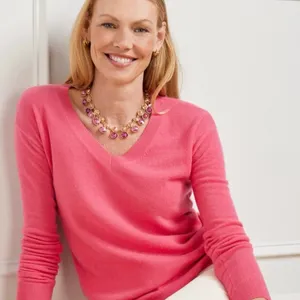 Talbots V-Neck 100% Pure Cashmere Sweater Size M Coral Pink thumbnail 1