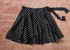 Blue Par Polka Dot Wrap Skater Skirt Black White Retro Pinup M thumbnail 1
