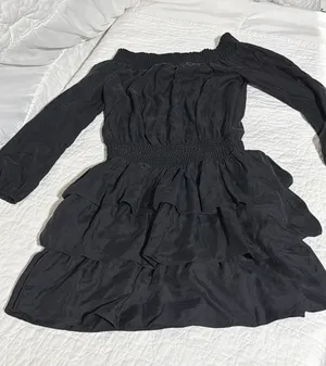 MICHAEL Michael Kors Black Off‎ Shoulder Smocked Tiered Ruffle Mini Dress Size S thumbnail 1