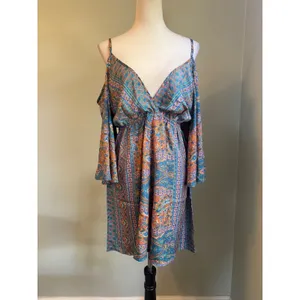 Earthbound Trading Paisley romper Blue Orange Pink Large boho floral whimsigoth thumbnail 5