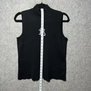 Lauren Active Ralph Lauren Mock Neck Sleeveless Ribbed Monogram‎ Top Black L thumbnail 6